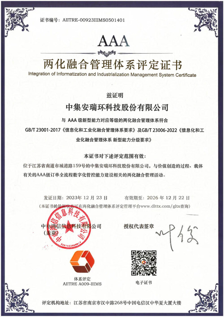 【南通颁布】最高认证等级！2121非凡获两化融合治理系统AAA级评定