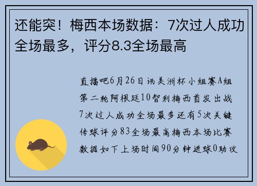 还能突!梅西本场数据:7次过人成功全场最多,评分8.3全场最高