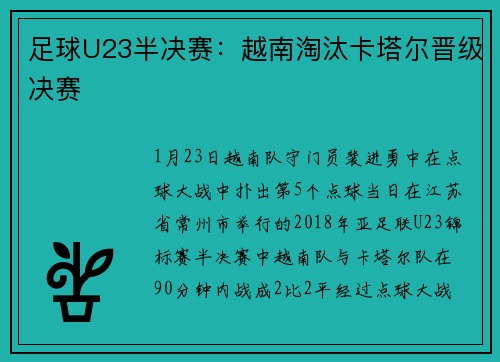 足球U23半决赛:越南淘汰卡塔尔晋级决赛