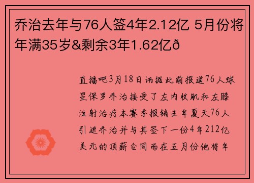 乔治去年与76人签4年2.12亿 5月份将年满35岁&剩余3年1.62亿👀